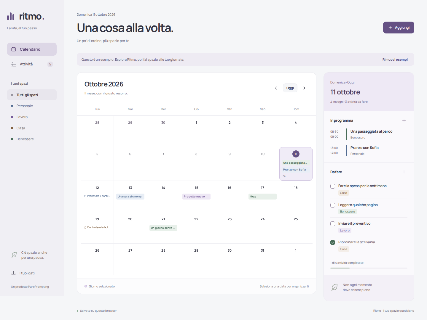 Calendar and everyday tasks in Ritmo